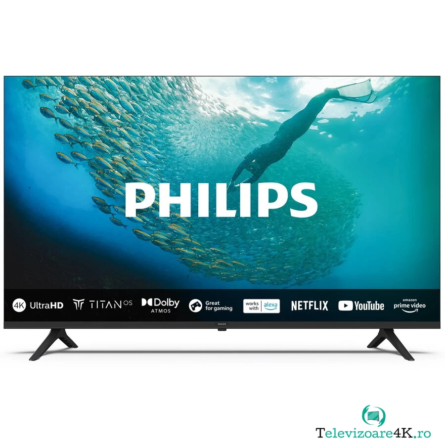 Philips Televizor Philips LED 55PUS7009, 139 cm, Smart TV, 4K Ultra HD, Clasa E (Model 2024), Negru