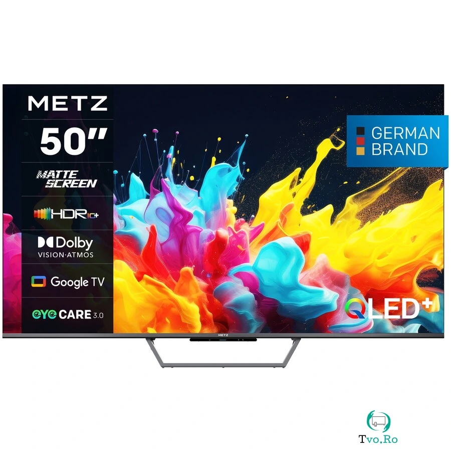 METZ Televizor METZ QLED 50MQE7600, 126 cm, Smart Google TV, 4K Ultra HD, Clasa F (Model 2024), Gri