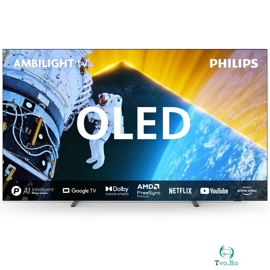 Philips Televizor Philips AMBILIGHT tv OLED 77OLED819, 194 cm, Google TV, Ultra HD 4K, 100Hz, Clasa F, Negru