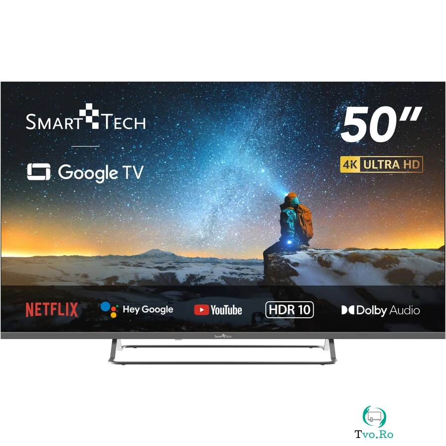 Smart Tech Televizor Smart Tech 50UG02V, 127 cm, UHD 4K Google TV, Wi-Fi, Bluetooth, Dolby Audio, Negru