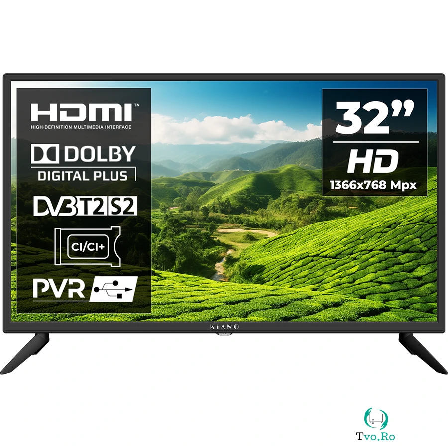 Kiano Televizor LED Kiano Slim TV, 32, 81 cm, HD Ready, 3xHDMI , clasa E, Negru la 633.99 lei ron