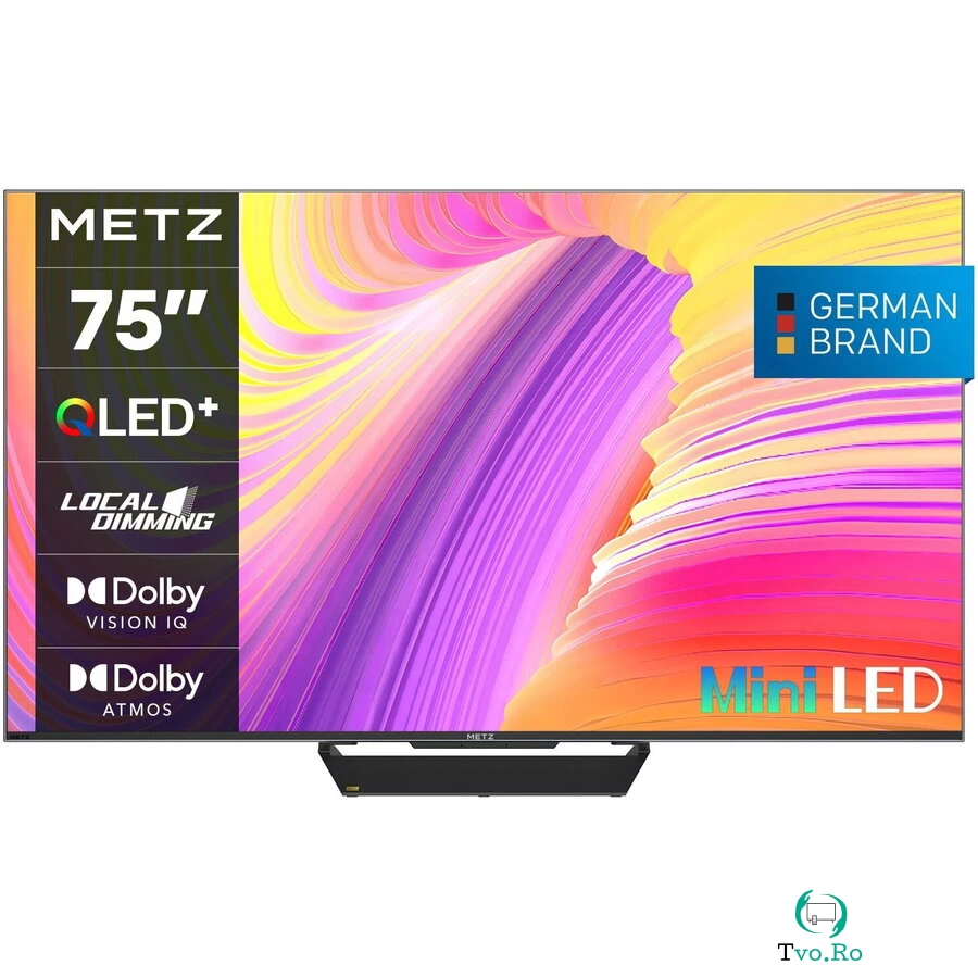 METZ Televizor METZ Mini LED 75MNE9000, 189 cm, Smart Google TV, 4K Ultra HD, 100 Hz, Clasa F, Negru