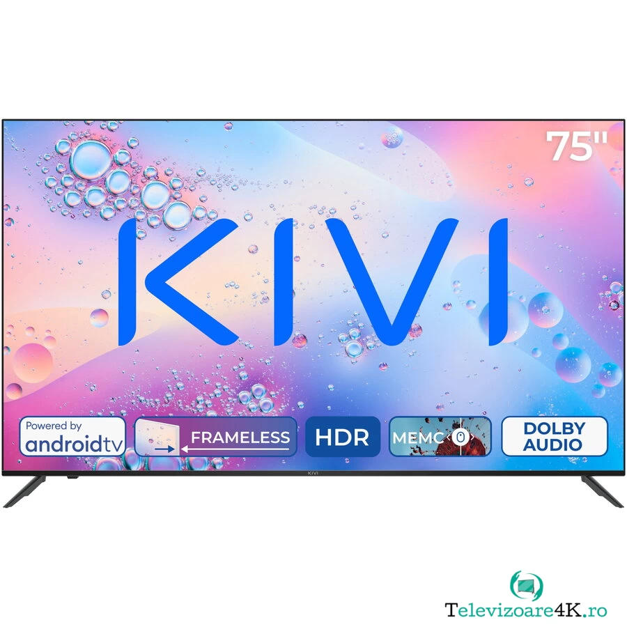 KIVI Televizor KIVI LED 75U760QB, 191 cm, Smart Android TV, 4K Ultra HD, Clasa F, Negru