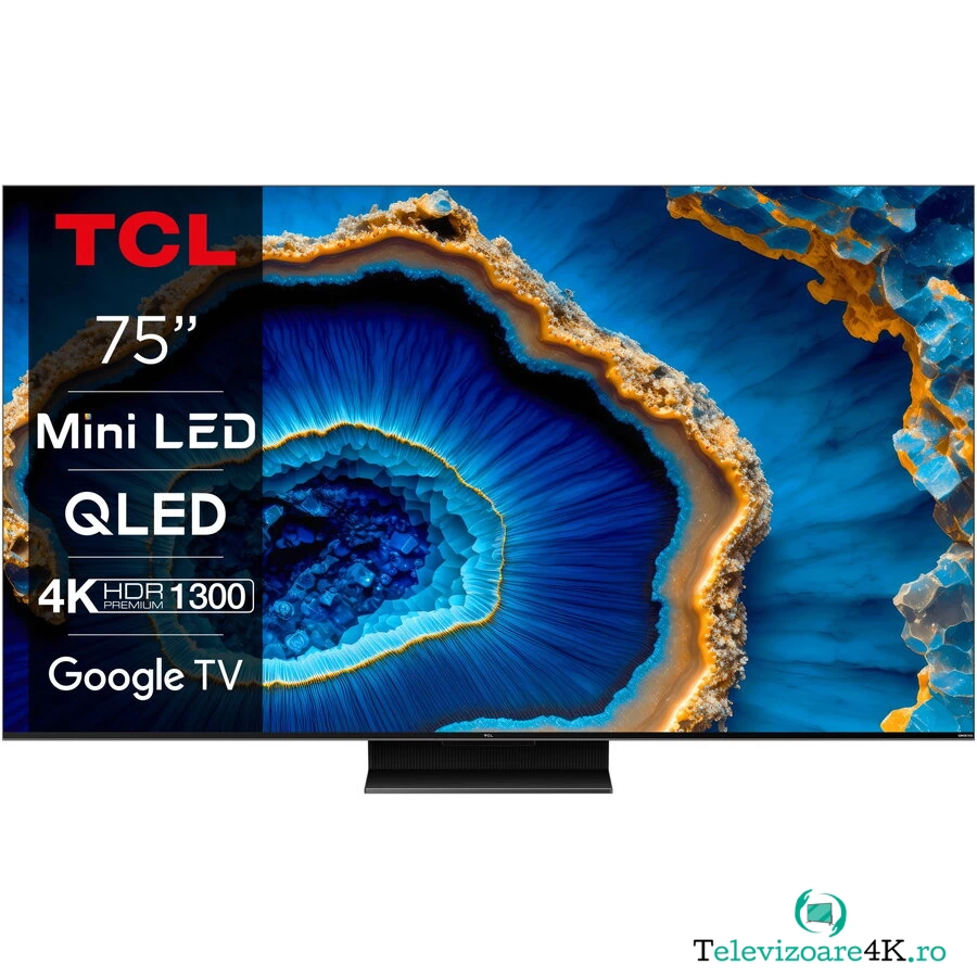 TCL Televizor TCL MiniLed 75C805, 189 cm, Smart Google TV, 4K Ultra HD, 100hz, Clasa G, Negru